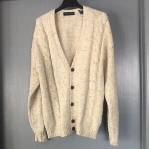 Claybrooke Outdoors Mens Sweater Cardigan L Ivory Wool Blend Cable Knit Buttons